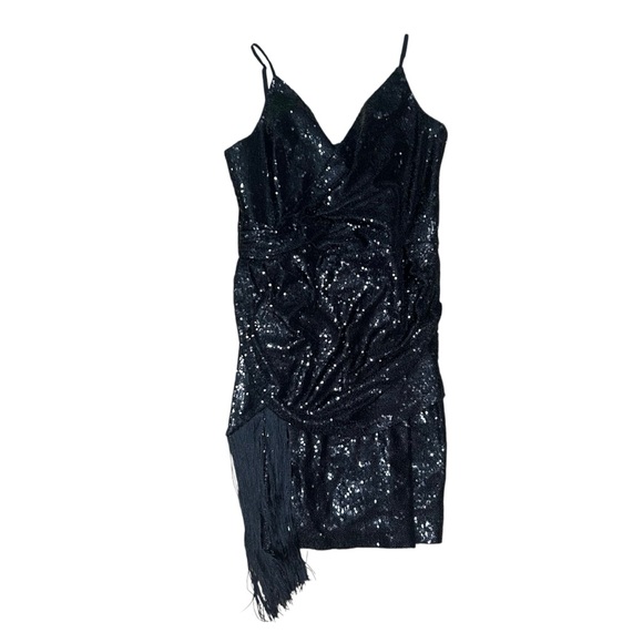 dress the population sequin fringe dress Dress the Population Viviana Fringe Trim Dress in Black